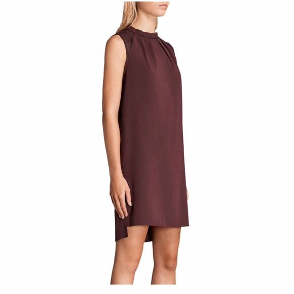 AllSaints Jay Pleated Mini Dress XS Bordeaux Red  Semi Sheer Casual Sleeveless - Picture 8 of 14